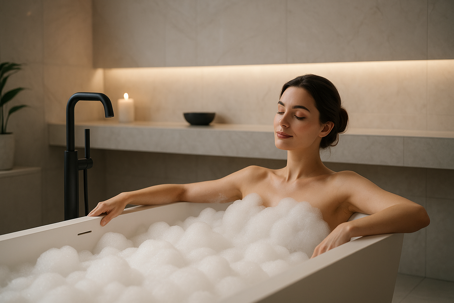 in a bubble bath
